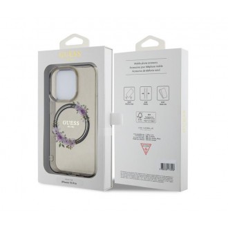 Guess PC/TPU Flowers Ring Glossy Logo MagSafe Zadní Kryt pro iPhone 15 Pro Black