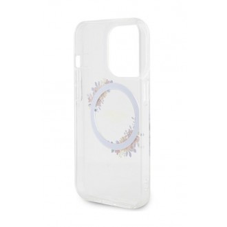 Guess PC/TPU Flowers Ring Glossy Logo MagSafe Zadní Kryt pro iPhone 15 Pro Max Transparent