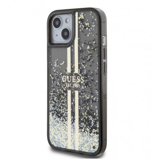 Guess PC/TPU Liquid Glitter Gold Stripe Zadní Kryt pro iPhone 15 Black
