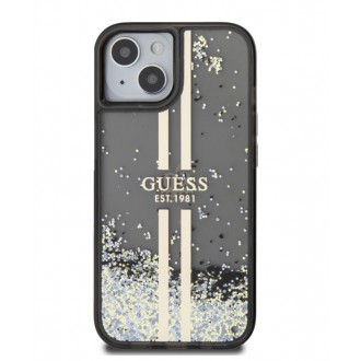 Guess PC/TPU Liquid Glitter Gold Stripe Zadní Kryt pro iPhone 15 Black