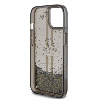 Guess PC/TPU Liquid Glitter Gold Stripe Zadní Kryt pro iPhone 15 Black