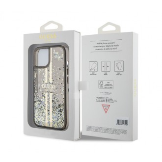 Guess PC/TPU Liquid Glitter Gold Stripe Zadní Kryt pro iPhone 15 Black