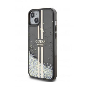 Guess PC/TPU Liquid Glitter Gold Stripe Zadní Kryt pro iPhone 15 Plus Black