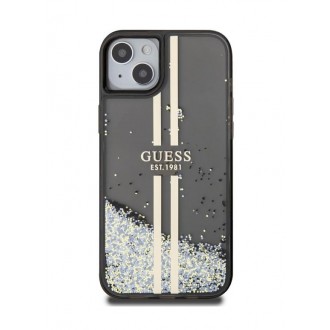 Guess PC/TPU Liquid Glitter Gold Stripe Zadní Kryt pro iPhone 15 Plus Black