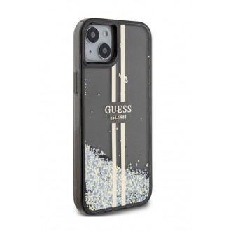 Guess PC/TPU Liquid Glitter Gold Stripe Zadní Kryt pro iPhone 15 Plus Black