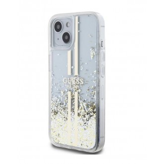 Guess PC/TPU Liquid Glitter Gold Stripe Zadní Kryt pro iPhone 15 Plus Transparent