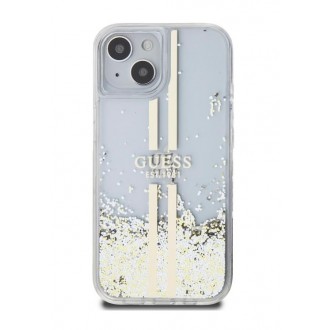 Guess PC/TPU Liquid Glitter Gold Stripe Zadní Kryt pro iPhone 15 Plus Transparent