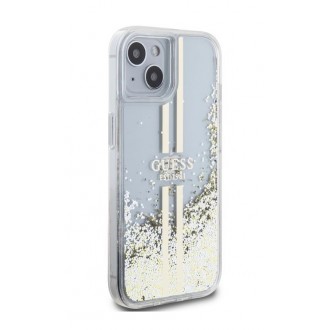 Guess PC/TPU Liquid Glitter Gold Stripe Zadní Kryt pro iPhone 15 Plus Transparent