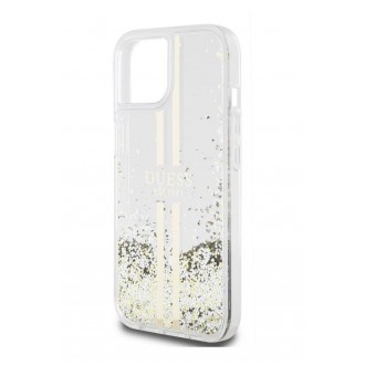 Guess PC/TPU Liquid Glitter Gold Stripe Zadní Kryt pro iPhone 15 Plus Transparent