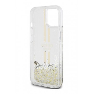 Guess PC/TPU Liquid Glitter Gold Stripe Zadní Kryt pro iPhone 15 Plus Transparent