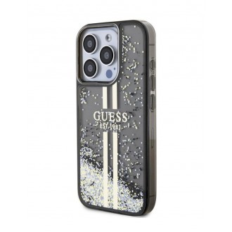 Guess PC/TPU Liquid Glitter Gold Stripe Zadní Kryt pro iPhone 15 Pro Max Black