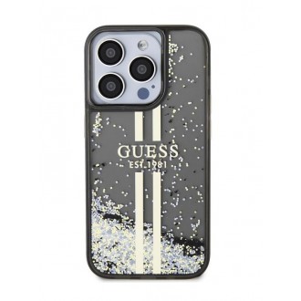 Guess PC/TPU Liquid Glitter Gold Stripe Zadní Kryt pro iPhone 15 Pro Max Black