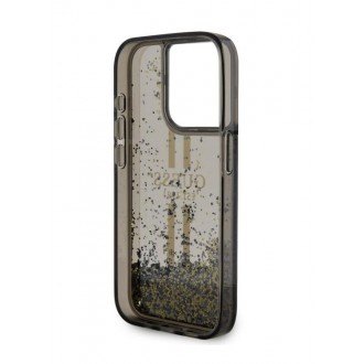 Guess PC/TPU Liquid Glitter Gold Stripe Zadní Kryt pro iPhone 15 Pro Max Black