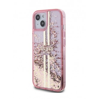 Guess PC/TPU Liquid Glitter Gold Stripe Zadní Kryt pro iPhone 15 Pro Max Pink