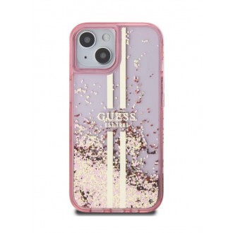 Guess PC/TPU Liquid Glitter Gold Stripe Zadní Kryt pro iPhone 15 Pro Max Pink