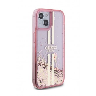 Guess PC/TPU Liquid Glitter Gold Stripe Zadní Kryt pro iPhone 15 Pro Max Pink