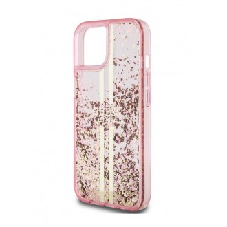 Guess PC/TPU Liquid Glitter Gold Stripe Zadní Kryt pro iPhone 15 Pro Max Pink