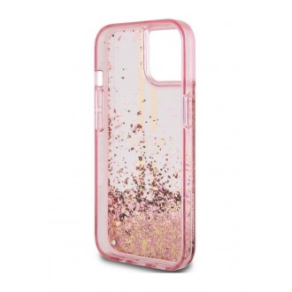 Guess PC/TPU Liquid Glitter Gold Stripe Zadní Kryt pro iPhone 15 Pro Max Pink