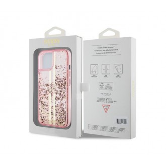 Guess PC/TPU Liquid Glitter Gold Stripe Zadní Kryt pro iPhone 15 Pro Max Pink
