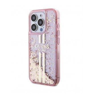 Guess PC/TPU Liquid Glitter Gold Stripe Zadní Kryt pro iPhone 15 Pro Pink