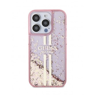 Guess PC/TPU Liquid Glitter Gold Stripe Zadní Kryt pro iPhone 15 Pro Pink