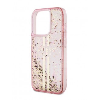 Guess PC/TPU Liquid Glitter Gold Stripe Zadní Kryt pro iPhone 15 Pro Pink