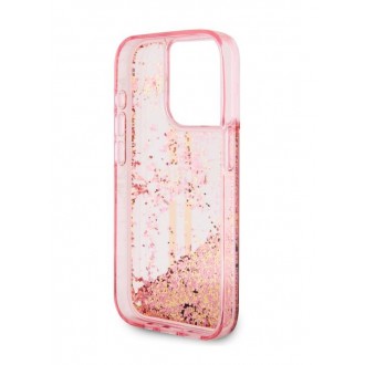 Guess PC/TPU Liquid Glitter Gold Stripe Zadní Kryt pro iPhone 15 Pro Pink