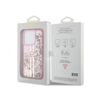 Guess PC/TPU Liquid Glitter Gold Stripe Zadní Kryt pro iPhone 15 Pro Pink