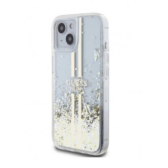 Guess PC/TPU Liquid Glitter Gold Stripe Zadní Kryt pro iPhone 15 Transparent