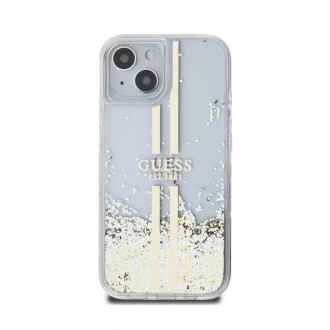 Guess PC/TPU Liquid Glitter Gold Stripe Zadní Kryt pro iPhone 15 Transparent