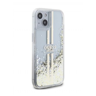 Guess PC/TPU Liquid Glitter Gold Stripe Zadní Kryt pro iPhone 15 Transparent