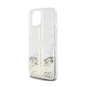 Guess PC/TPU Liquid Glitter Gold Stripe Zadní Kryt pro iPhone 15 Transparent