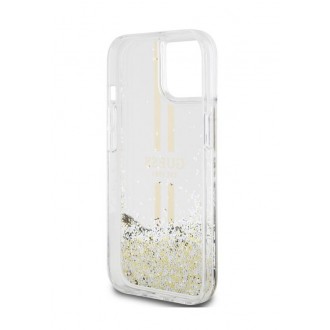 Guess PC/TPU Liquid Glitter Gold Stripe Zadní Kryt pro iPhone 15 Transparent