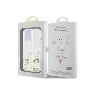 Guess PC/TPU Liquid Glitter Gold Stripe Zadní Kryt pro iPhone 15 Transparent