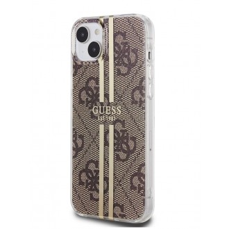 Guess IML 4G Gold Stripe Zadní Kryt pro iPhone 15 Brown