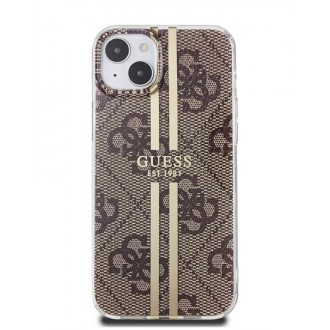 Guess IML 4G Gold Stripe Zadní Kryt pro iPhone 15 Brown