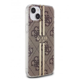 Guess IML 4G Gold Stripe Zadní Kryt pro iPhone 15 Brown