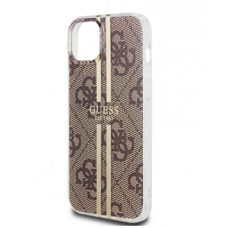 Guess IML 4G Gold Stripe Zadní Kryt pro iPhone 15 Brown