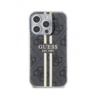 Guess IML 4G Gold Stripe Zadní Kryt pro iPhone 15 Pro Black