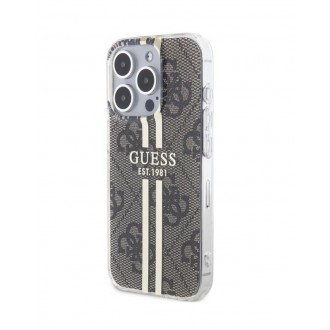 Guess IML 4G Gold Stripe Zadní Kryt pro iPhone 15 Pro Brown