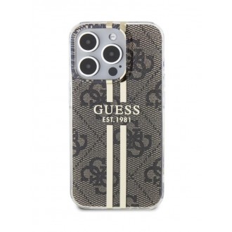 Guess IML 4G Gold Stripe Zadní Kryt pro iPhone 15 Pro Brown