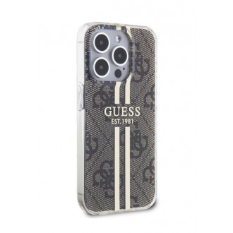 Guess IML 4G Gold Stripe Zadní Kryt pro iPhone 15 Pro Brown