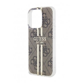 Guess IML 4G Gold Stripe Zadní Kryt pro iPhone 15 Pro Brown