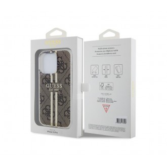 Guess IML 4G Gold Stripe Zadní Kryt pro iPhone 15 Pro Brown