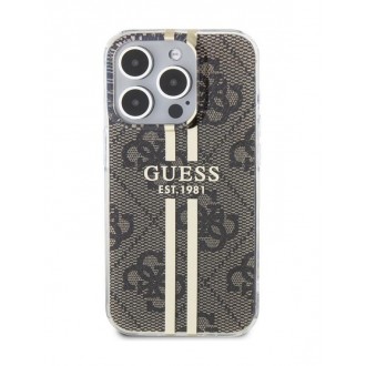 Guess IML 4G Gold Stripe Zadní Kryt pro iPhone 15 Pro Max Brown