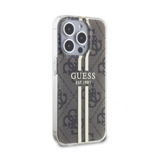 Guess IML 4G Gold Stripe Zadní Kryt pro iPhone 15 Pro Max Brown