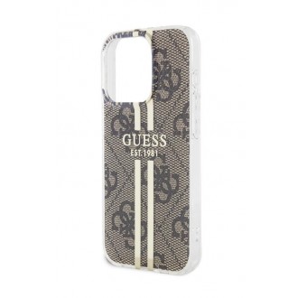 Guess IML 4G Gold Stripe Zadní Kryt pro iPhone 15 Pro Max Brown