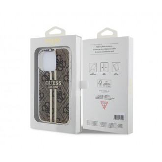 Guess IML 4G Gold Stripe Zadní Kryt pro iPhone 15 Pro Max Brown
