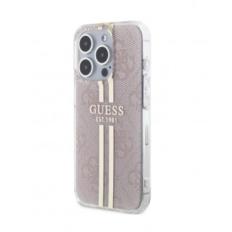 Guess IML 4G Gold Stripe Zadní Kryt pro iPhone 15 Pro Max Pink