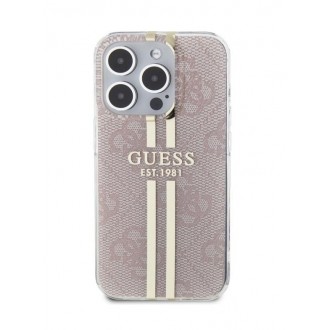 Guess IML 4G Gold Stripe Zadní Kryt pro iPhone 15 Pro Max Pink